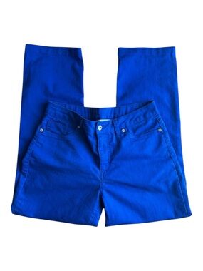 Tradition Bright Blue Straight Leg Pants Rhinestone Pocket Mid Rise Denim Y2K
